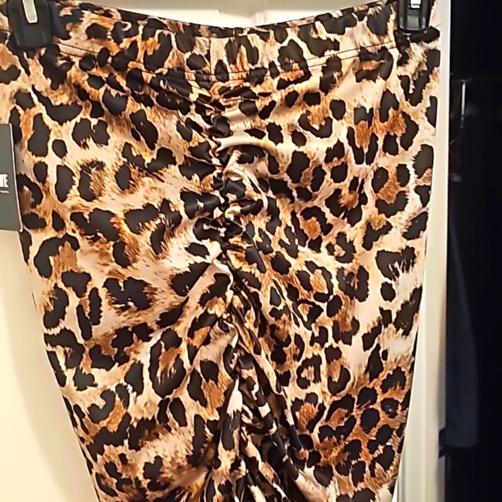 NWT, Stylewe Designer Leopard Print Pleated Bodycon Stretch Skirt, Sz XL - Picture 4 of 5